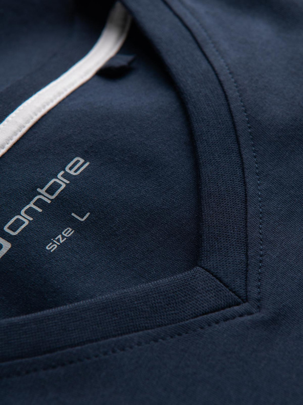 Ombre Clothing Signované pánské tričko s výstřihem do V a elastanem - tmavě modré V2 S2040 Ombre Clothing