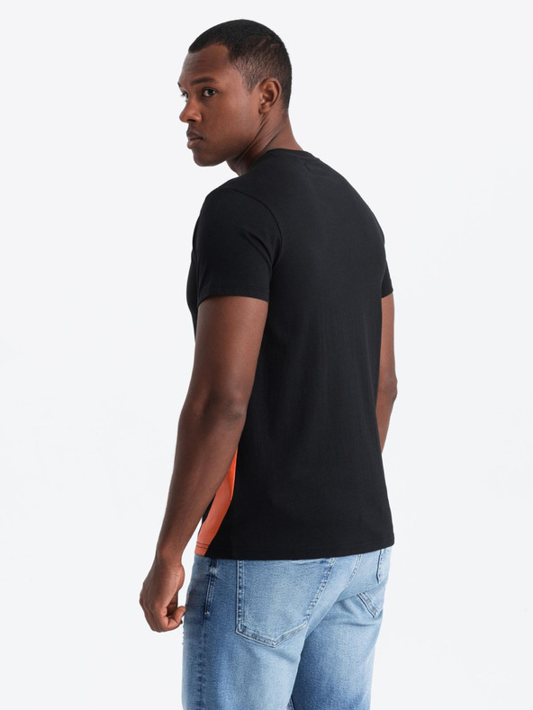 Ombre Clothing Pánské bavlněné tričko s kontrastním dvoubarevným potiskem - černé V1 OM-TSPT-0219 Ombre Clothing