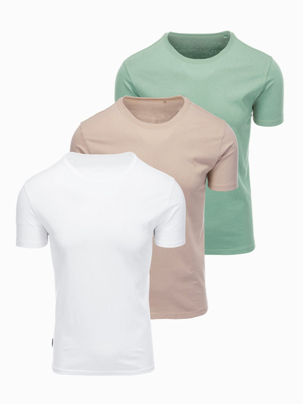 Ombre Clothing Pánská bavlněná košilová souprava BASIC s kulatým výstřihem - šedozelená/bílá/béžová V14 OM-TSBS-0268 Ombre Clothing