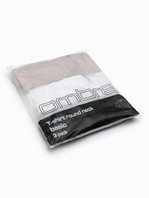 Ombre Clothing Pánská bavlněná košilová souprava BASIC s kulatým výstřihem - šedozelená/bílá/béžová V14 OM-TSBS-0268 Ombre Clothing