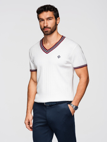 Ombre Clothing Pánské viskózové tričko s výstřihem do V - bílé V1 OM-TSCT-0266 Ombre Clothing