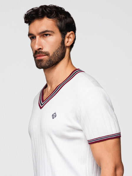 Ombre Clothing Pánské viskózové tričko s výstřihem do V - bílé V1 OM-TSCT-0266 Ombre Clothing