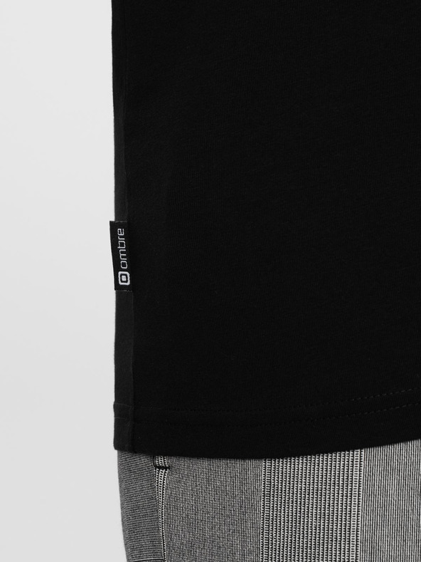 Ombre Clothing Pánské tričko s výstřihem do V a elastanem - černé V3 S2040 Ombre Clothing