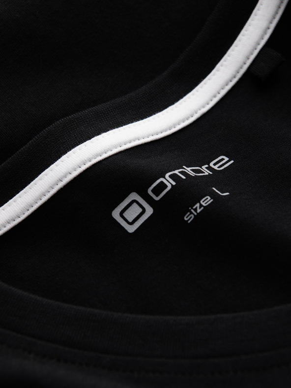 Ombre Clothing Pánské tričko s výstřihem do V a elastanem - černé V3 S2040 Ombre Clothing