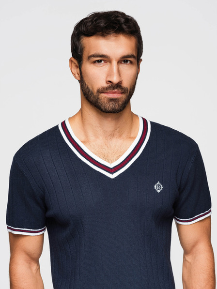 Ombre Clothing Pánské viskózové tričko se serpézovým výstřihem - tmavě modré V2 OM-TSCT-0266 Ombre Clothing