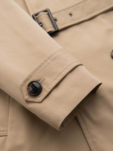 Ombre Clothing Elegantní pánský dvouřadový kabát SLIM FIT s páskem - béžový V1 OM-COLC-0146 Ombre Clothing