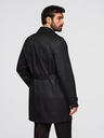 Ombre Clothing Pánský dvouřadový elegantní kabát SLIM FIT s páskem - černý V2 OM-COLC-0146 Ombre Clothing
