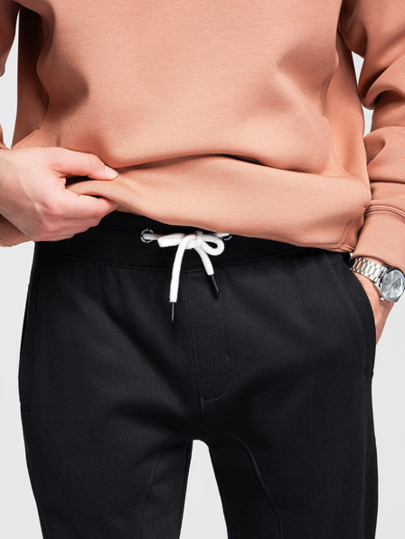 Ombre Clothing Pánské tepláky BASIC s žebrovanou nohavicí - černé V5 OM-PABS-0305 Ombre Clothing