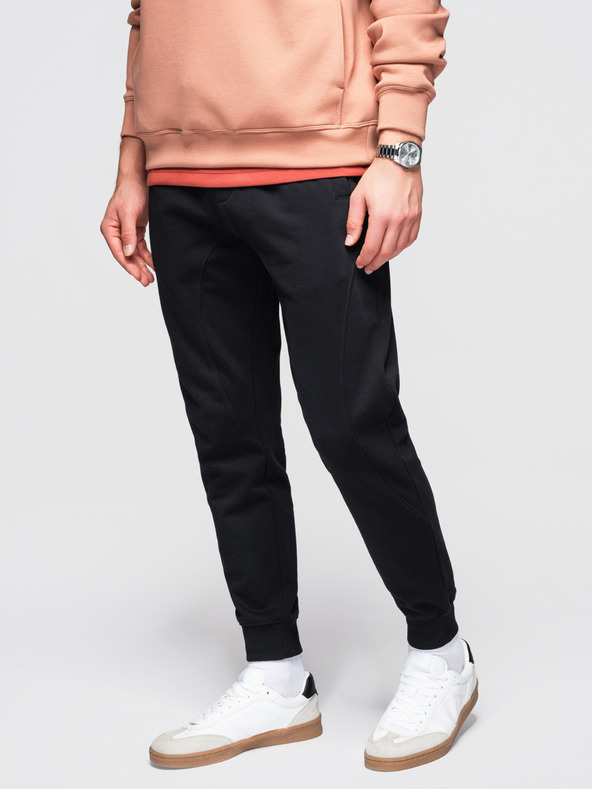 Ombre Clothing Pánské tepláky BASIC s žebrovanou nohavicí - černé V5 OM-PABS-0305 Ombre Clothing