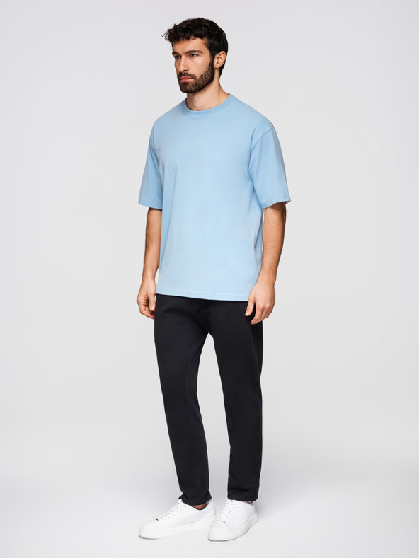 Ombre Clothing Pánské bavlněné teplákové kalhoty BASIC bez podšívky - černé V5 OM-PABS-0304 Ombre Clothing