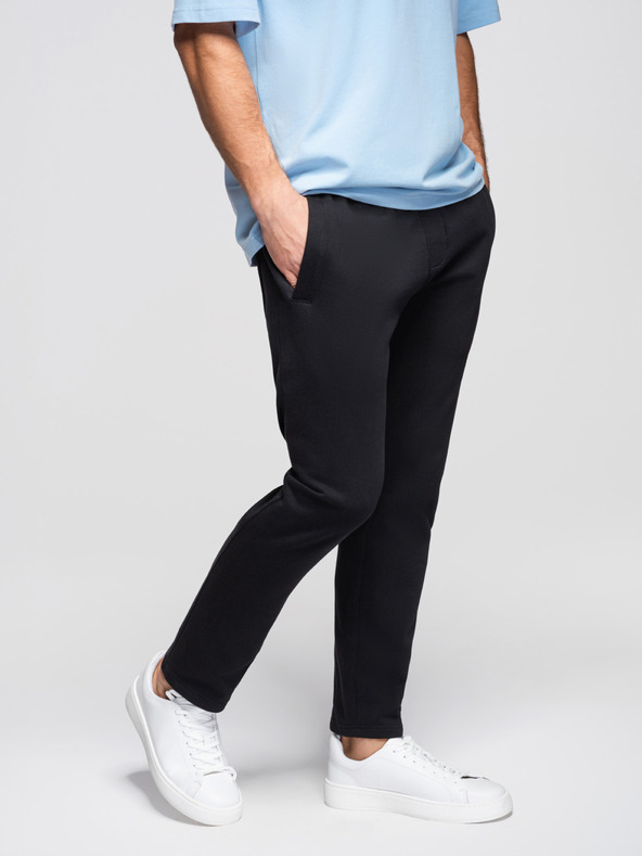 Ombre Clothing Pánské bavlněné teplákové kalhoty BASIC bez podšívky - černé V5 OM-PABS-0304 Ombre Clothing