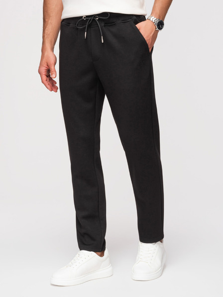 Ombre Clothing Pánské tepláky s rovnými nohavicemi z hladkého úpletu - černé V1 OM-PSBC-0221 Ombre Clothing