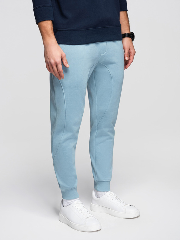 Ombre Clothing Pánské tepláky BASIC s žebrováním - modré V7 OM-PABS-0305 Ombre Clothing