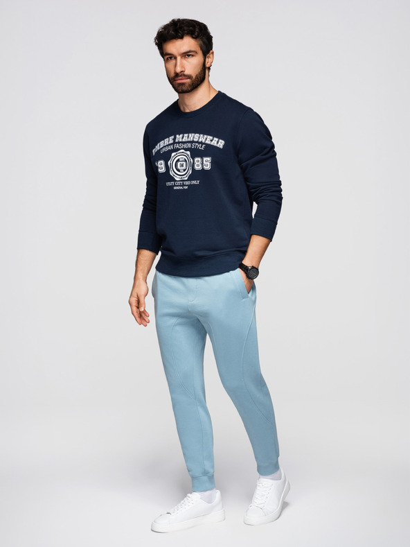 Ombre Clothing Pánské tepláky BASIC s žebrováním - modré V7 OM-PABS-0305 Ombre Clothing