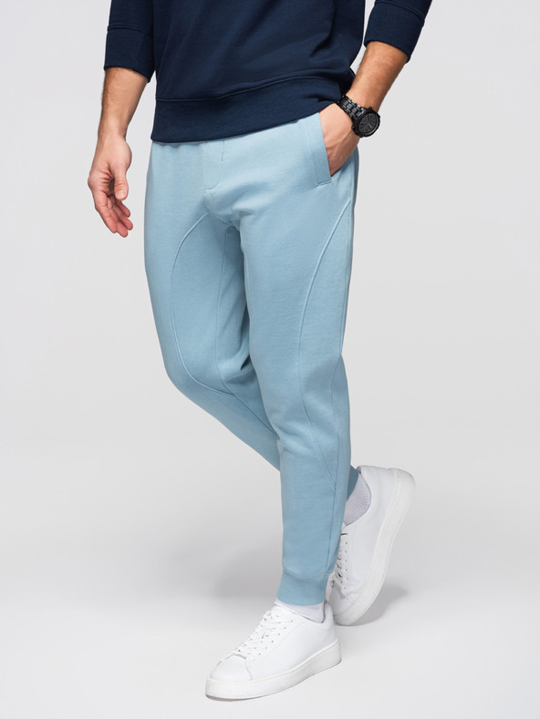 Ombre Clothing Pánské tepláky BASIC s žebrováním - modré V7 OM-PABS-0305 Ombre Clothing