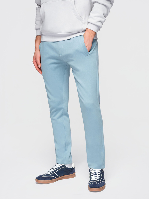 Ombre Clothing Pánské bavlněné tepláky BASIC s nepodšitou nohavicí - světle modré V7 OM-PABS-0304 Ombre Clothing