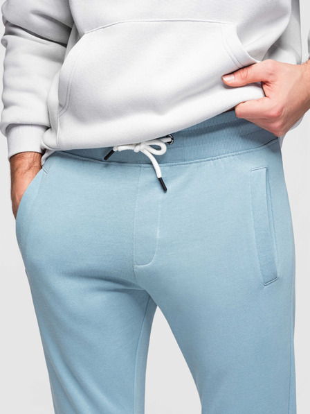 Ombre Clothing Pánské bavlněné tepláky BASIC s nepodšitou nohavicí - světle modré V7 OM-PABS-0304 Ombre Clothing