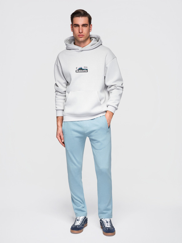 Ombre Clothing Pánské bavlněné tepláky BASIC s nepodšitou nohavicí - světle modré V7 OM-PABS-0304 Ombre Clothing
