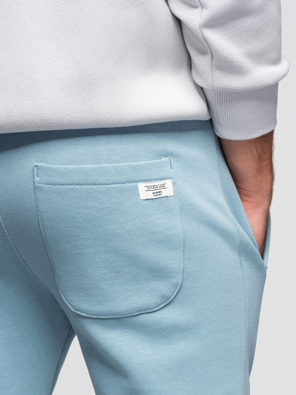 Ombre Clothing Pánské bavlněné tepláky BASIC s nepodšitou nohavicí - světle modré V7 OM-PABS-0304 Ombre Clothing