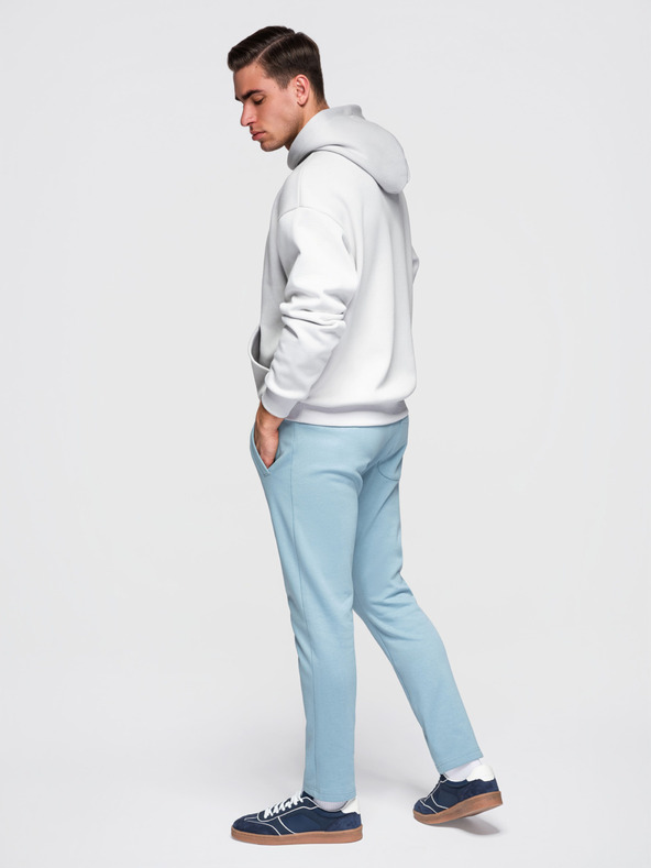 Ombre Clothing Pánské bavlněné tepláky BASIC s nepodšitou nohavicí - světle modré V7 OM-PABS-0304 Ombre Clothing