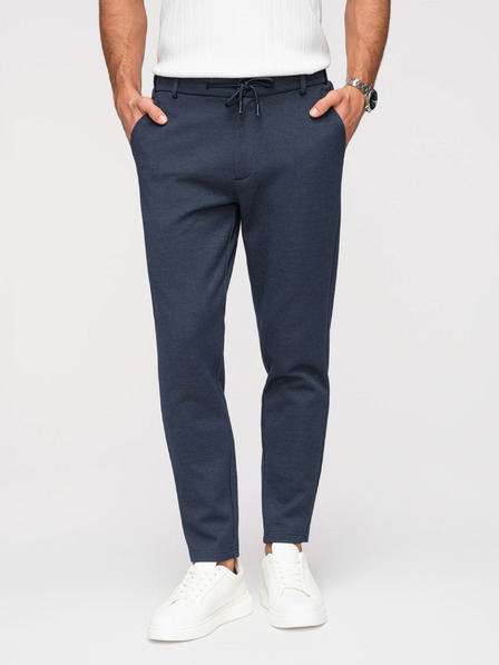 Ombre Clothing Pánské ležérní kalhoty CARROT FIT z žakárového úpletu - tmavě modré V1 OM-PACP-0292 Ombre Clothing