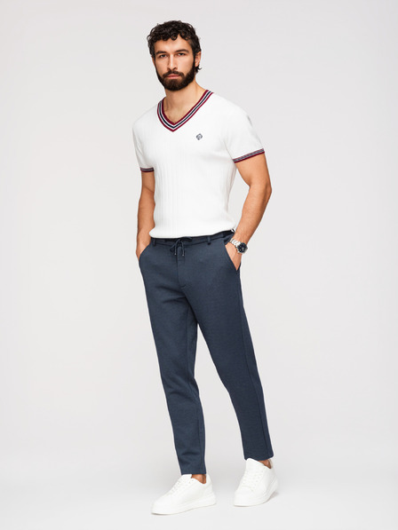 Ombre Clothing Pánské ležérní kalhoty CARROT FIT z žakárového úpletu - tmavě modré V1 OM-PACP-0292 Ombre Clothing