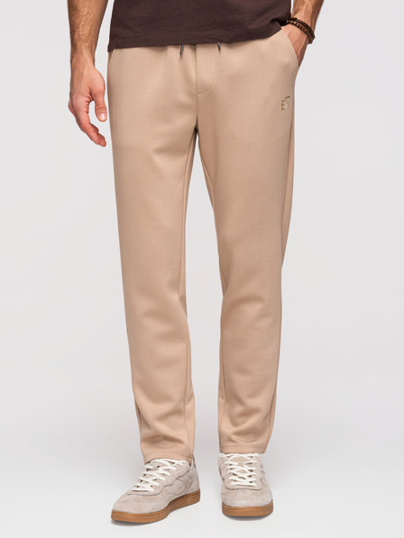 Ombre Clothing Pánské tepláky s rovnými nohavicemi z hladkého úpletu - béžové V3 OM-PSBC-0221 Ombre Clothing