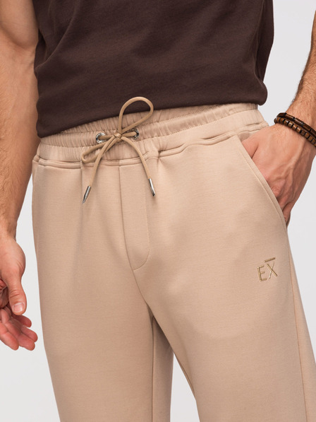 Ombre Clothing Pánské tepláky s rovnými nohavicemi z hladkého úpletu - béžové V3 OM-PSBC-0221 Ombre Clothing
