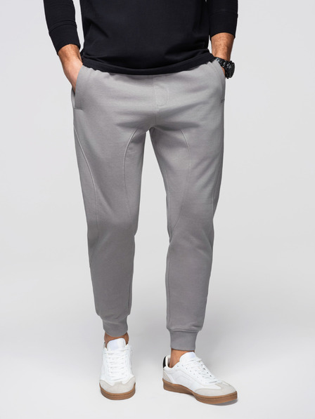 Ombre Clothing Pánské tepláky BASIC s žebrováním na nohavicích - šedé V8 OM-PABS-0305 Ombre Clothing