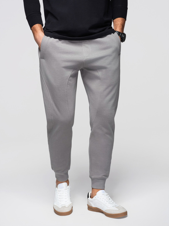 Ombre Clothing Pánské tepláky BASIC s žebrováním na nohavicích - šedé V8 OM-PABS-0305 Ombre Clothing