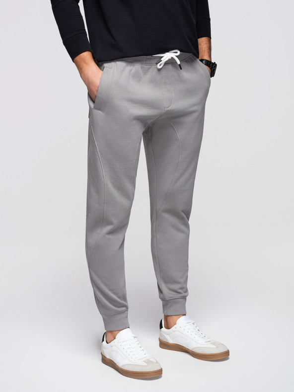 Ombre Clothing Pánské tepláky BASIC s žebrováním na nohavicích - šedé V8 OM-PABS-0305 Ombre Clothing