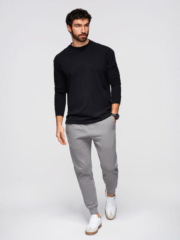 Ombre Clothing Pánské tepláky BASIC s žebrováním na nohavicích - šedé V8 OM-PABS-0305 Ombre Clothing