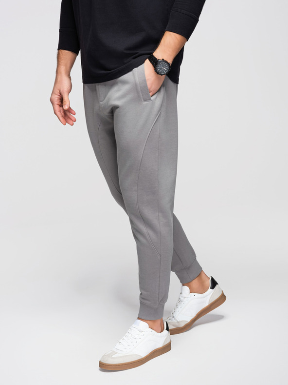 Ombre Clothing Pánské tepláky BASIC s žebrováním na nohavicích - šedé V8 OM-PABS-0305 Ombre Clothing