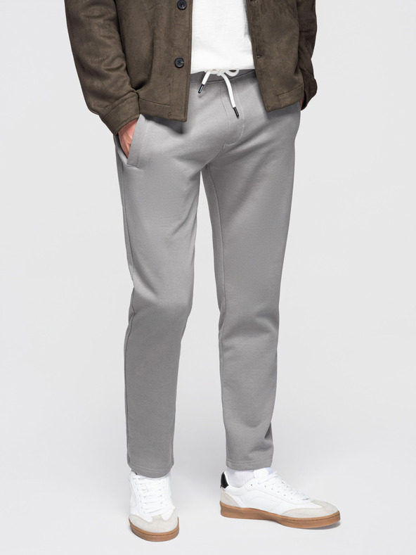Ombre Clothing Pánské bavlněné tepláky BASIC s nepodšitou nohavicí - šedé V8 OM-PABS-0304 Ombre Clothing