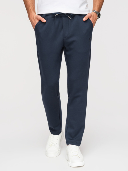 Ombre Clothing Pánské tepláky s rovnými nohavicemi z hladkého úpletu - tmavě modré V4 OM-PSBC-0221 Ombre Clothing