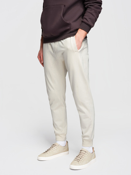 Ombre Clothing Pánské tepláky BASIC s žebrovanou nohavicí - krémové V11 OM-PABS-0305 Ombre Clothing