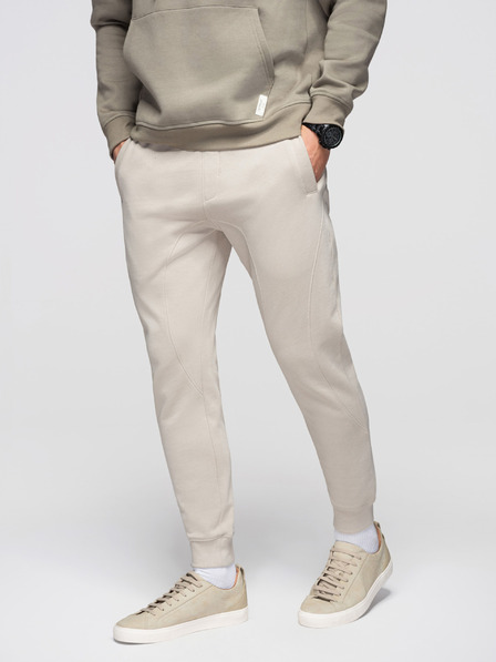 Ombre Clothing Pánské tepláky BASIC jogger s žebrovanou nohavicí - světle béžové V1 OM-PABS-0305 Ombre Clothing