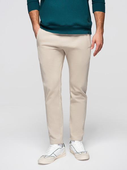 Ombre Clothing Pánské bavlněné tepláky BASIC s nepodšitou nohavicí - světle béžové V1 OM-PABS-0304 Ombre Clothing