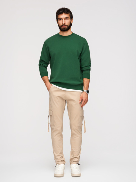 Ombre Clothing Pánské cargo kalhoty s rovnými nohavicemi a žebrovaným lemem - pískové V2 P1516 Ombre Clothing