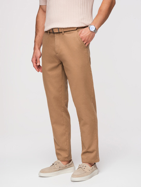 Ombre Clothing Pánské chino kalhoty SLIM FIT s jemnou strukturou - hnědé V2 OM-PACP-0294 Ombre Clothing