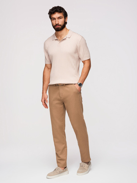 Ombre Clothing Pánské chino kalhoty SLIM FIT s jemnou strukturou - hnědé V2 OM-PACP-0294 Ombre Clothing
