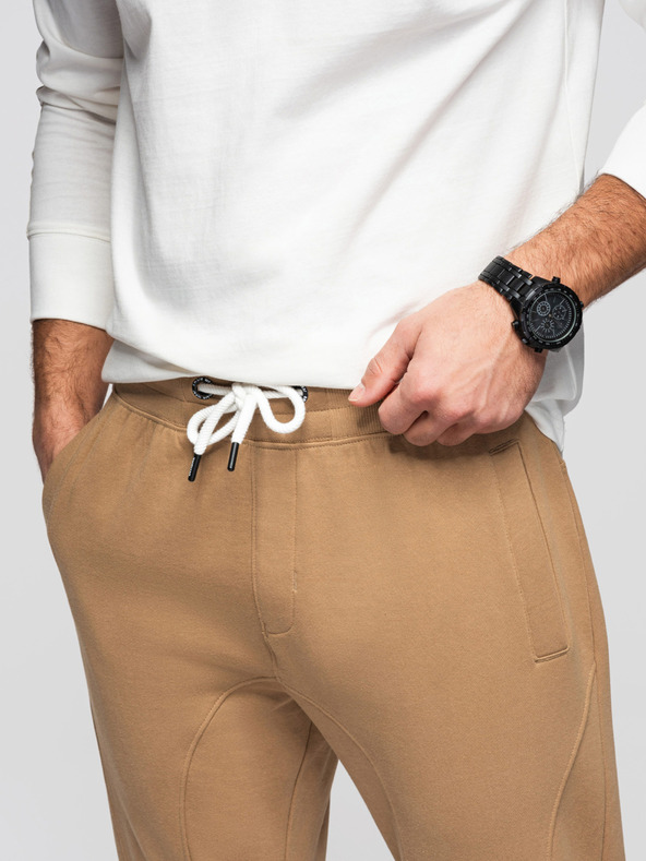 Ombre Clothing Pánské tepláky BASIC jogger s žebrovanou nohavicí - hnědé V2 OM-PABS-0305 Ombre Clothing