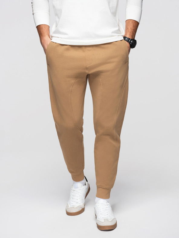 Ombre Clothing Pánské tepláky BASIC jogger s žebrovanou nohavicí - hnědé V2 OM-PABS-0305 Ombre Clothing