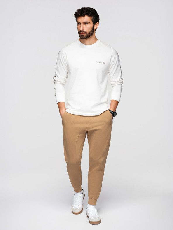 Ombre Clothing Pánské tepláky BASIC jogger s žebrovanou nohavicí - hnědé V2 OM-PABS-0305 Ombre Clothing