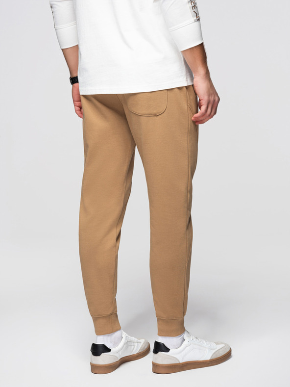 Ombre Clothing Pánské tepláky BASIC jogger s žebrovanou nohavicí - hnědé V2 OM-PABS-0305 Ombre Clothing
