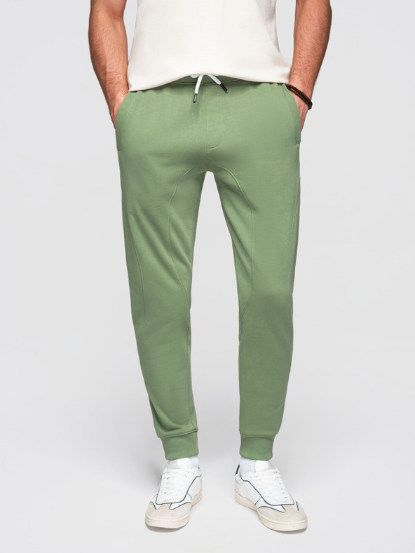 Ombre Clothing Pánské tepláky BASIC jogger s žebrovanou nohavicí - zelené V3 OM-PABS-0305 Ombre Clothing