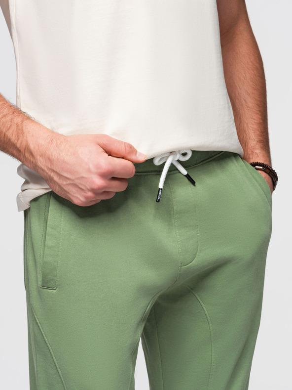 Ombre Clothing Pánské tepláky BASIC jogger s žebrovanou nohavicí - zelené V3 OM-PABS-0305 Ombre Clothing