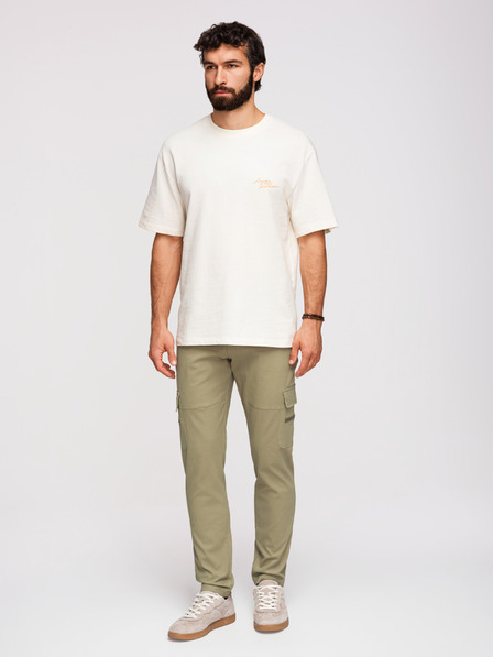 Ombre Clothing Pánské kalhoty cargo s rovnými nohavicemi a kapsami na zip - olivová barva V2 P1517 Ombre Clothing