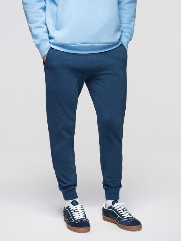 Ombre Clothing Pánské tepláky BASIC jogger s žebrovanou nohavicí - tmavě modré V4 OM-PABS-0305 Ombre Clothing