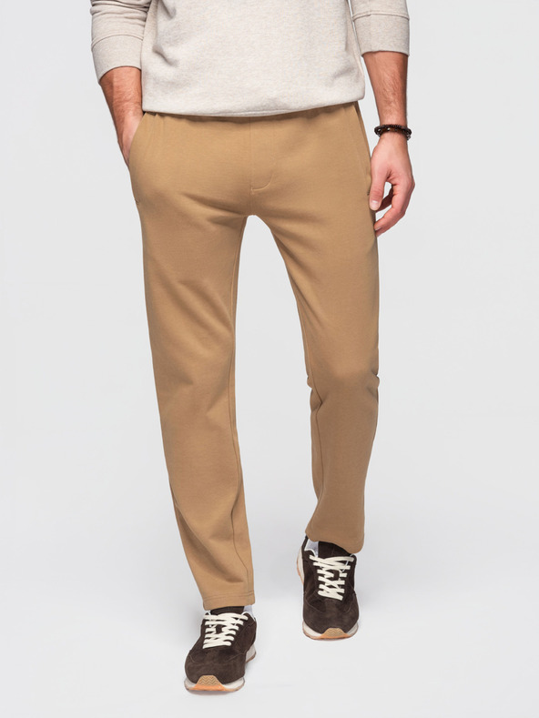 Ombre Clothing Pánské bavlněné tepláky BASIC s nepodšitou nohavicí - hnědé V2 OM-PABS-0304 Ombre Clothing